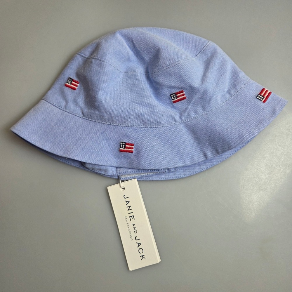 Janie and Jack Kids Americana Flag Oxford Bucket Hat Blue 12-18 Months NWT